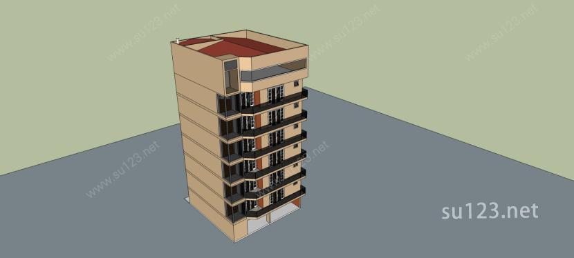 现代多层公寓SU模型下载草图大师sketchup模型