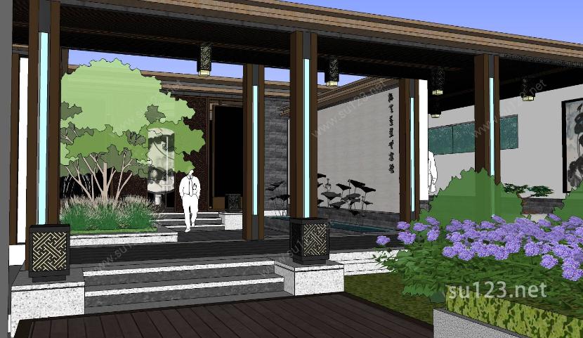 复古中式屋顶花园建筑精细sketchup模型SU模型下载草图大师sketchup模型