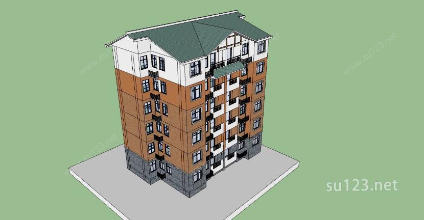 欧式多层住宅楼SU模型下载草图大师sketchup模型