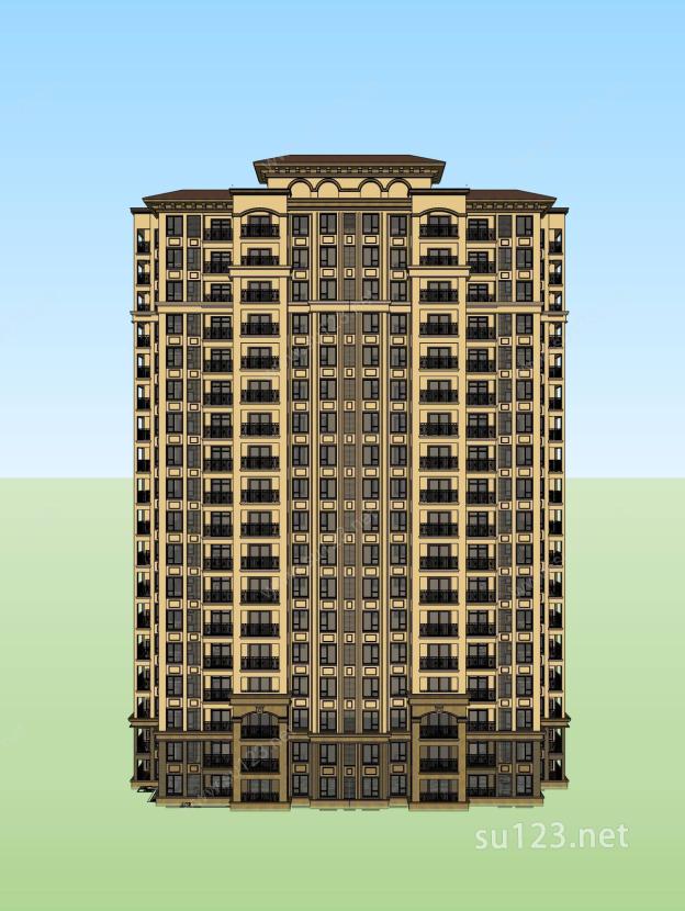 地中海风格 高层住宅2SU模型下载草图大师sketchup模型