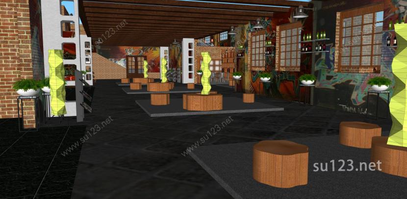 精品工业情调酒吧室内设计+CADSU模型