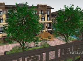 东方新古典主义风格别墅示范区sketchup建筑模型SU模型