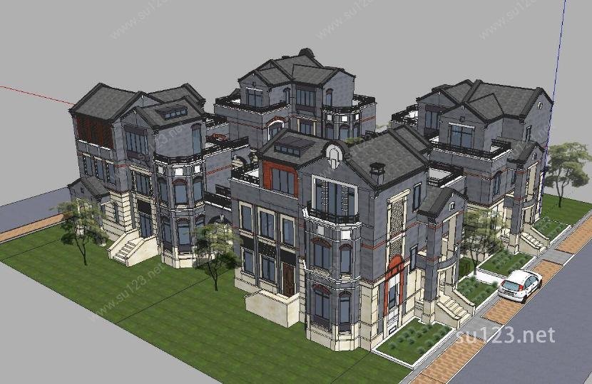 民国合院别墅住宅建筑模型SU模型