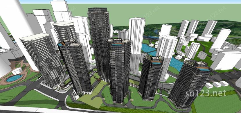 港资开发商超高层现代住宅及配套SU模型