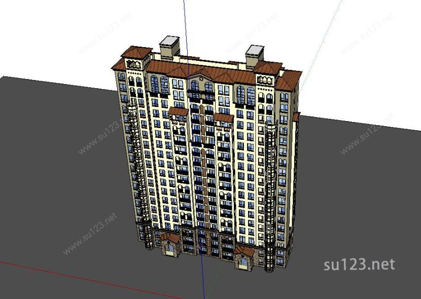 西班牙风格 包头项目住宅高层SU模型下载草图大师sketchup模型