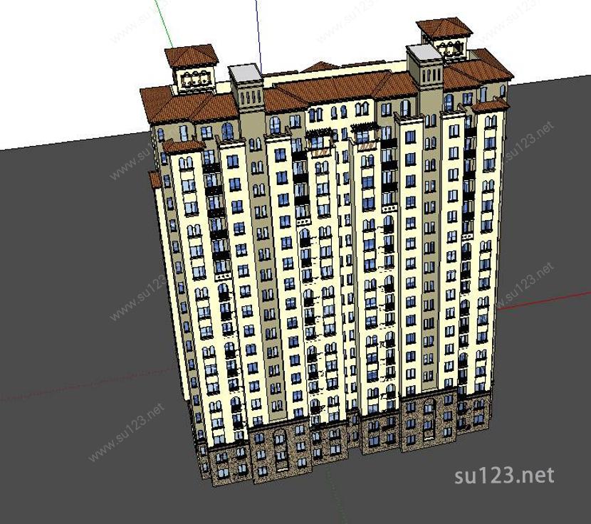 西班牙风格 包头项目住宅高层SU模型下载草图大师sketchup模型