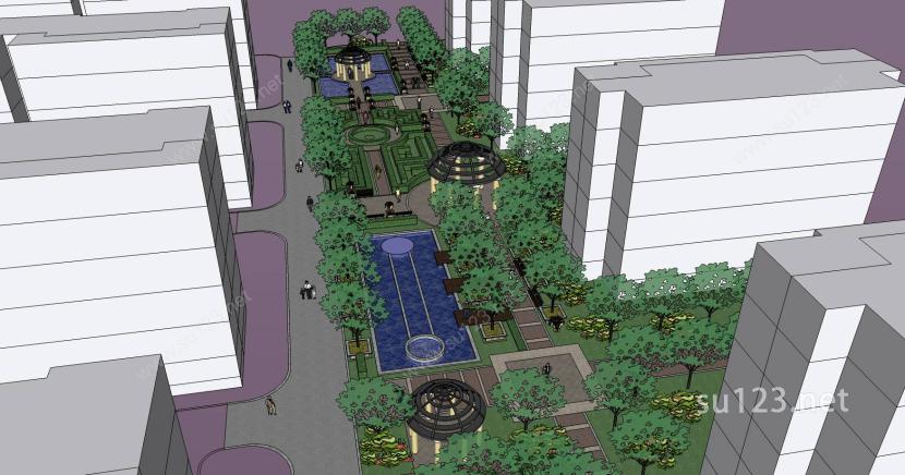 现代住宅景观庭院2SU模型