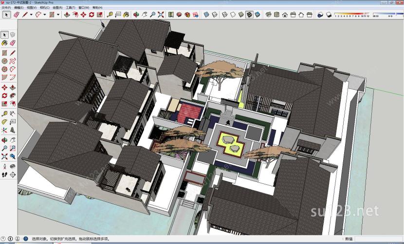 新中式建筑SU模型下载草图大师sketchup模型