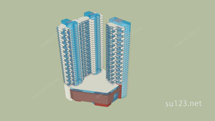 现代高层商业住宅楼SU模型下载草图大师sketchup模型