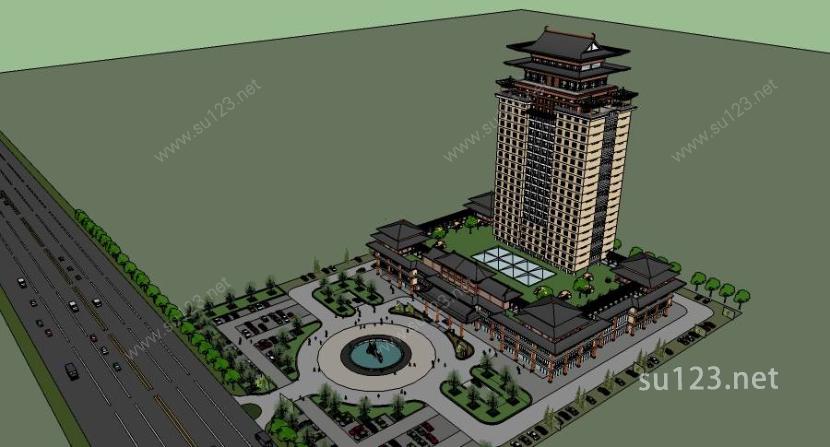 汉唐风酒店1SU模型下载草图大师sketchup模型