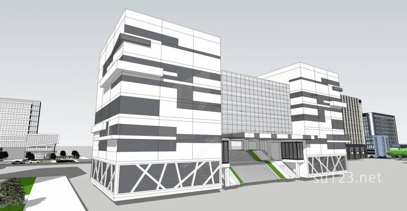 同个办公楼的9种立面推敲设计（可做酒店立面）SU模型下载草图大师sketchup模型