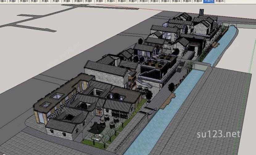 中式--商业街方案二模型SU模型下载草图大师sketchup模型