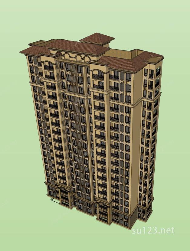 地中海风格 高层住宅2SU模型下载草图大师sketchup模型