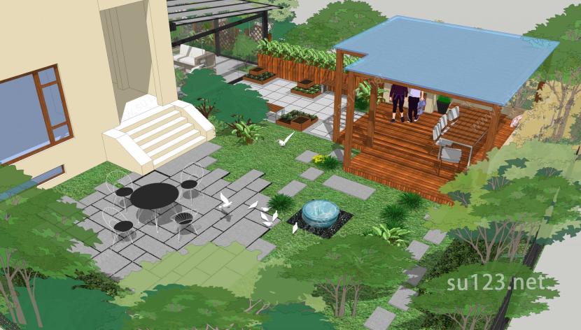 庭院景观设计SU模型下载草图大师sketchup模型