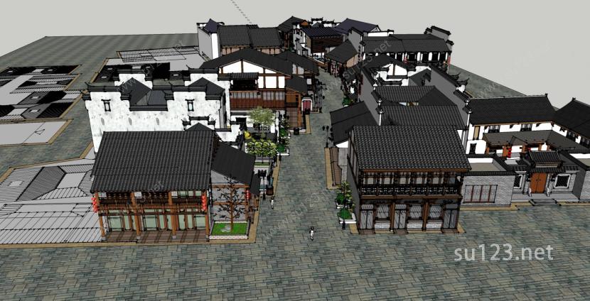 中式街道建筑SU模型