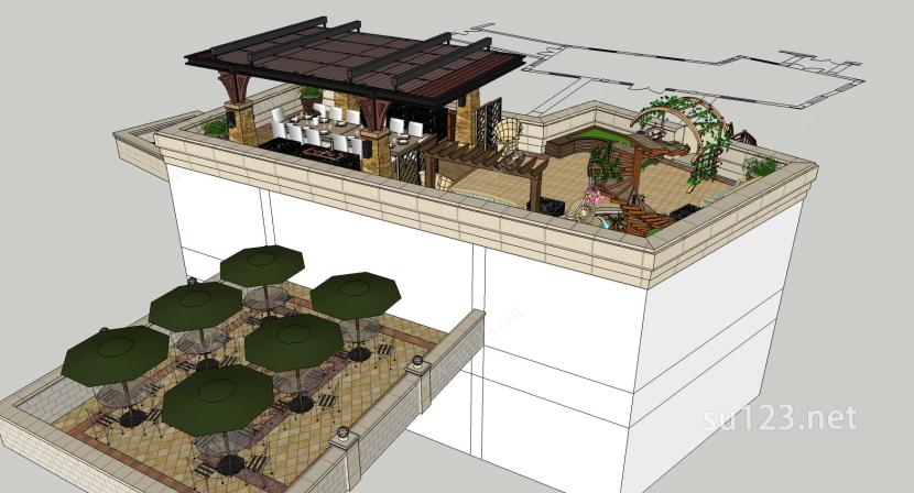 屋顶花园现代景观SU模型下载草图大师sketchup模型