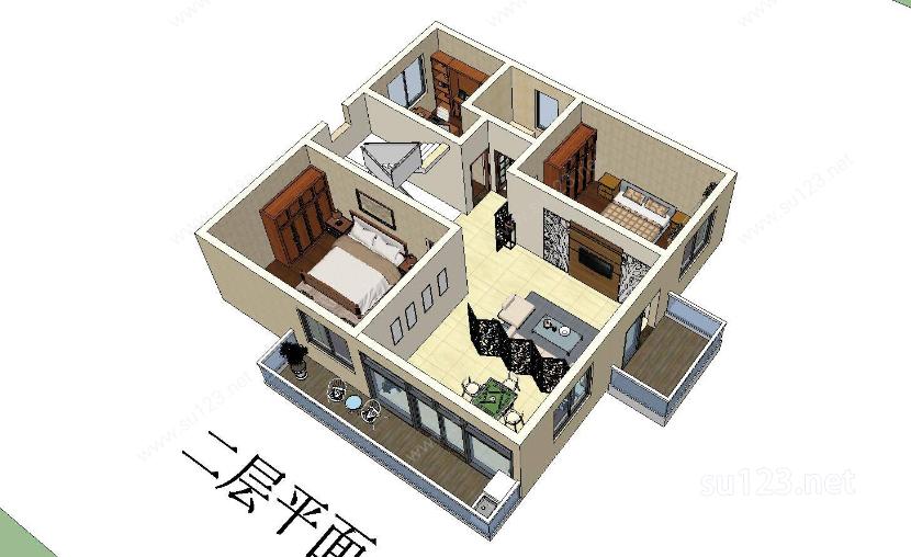 私人别墅平面图（含家具布置）SU模型下载草图大师sketchup模型