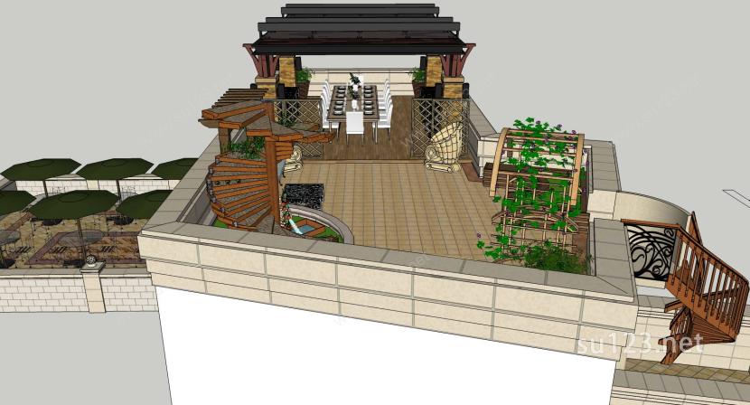 屋顶花园现代景观SU模型下载草图大师sketchup模型