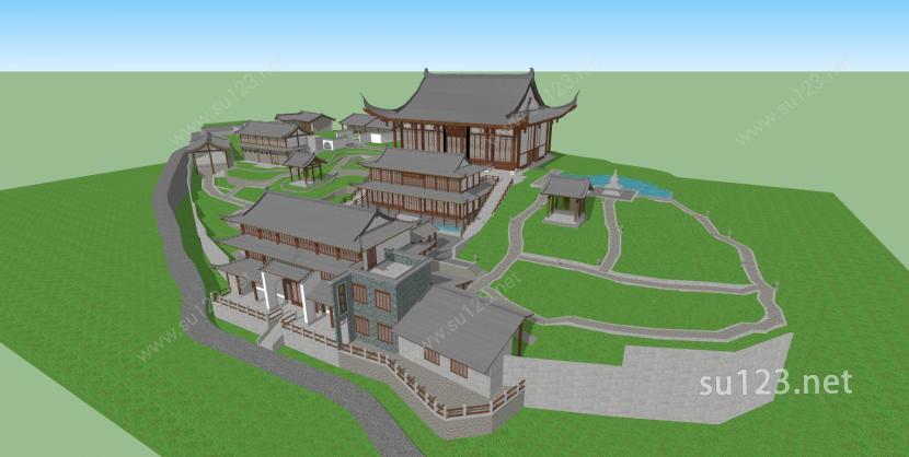 一个山中古建寺庙SU模型下载草图大师sketchup模型