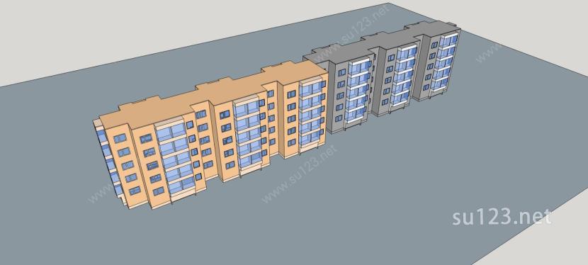 现代多层住宅楼SU模型下载草图大师sketchup模型