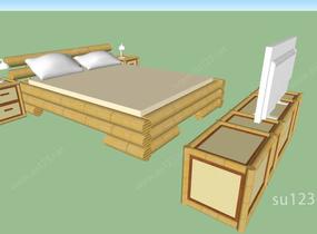 现代竹子卧室家具套SU模型