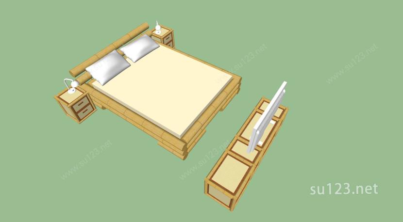 现代竹子卧室家具套SU模型下载草图大师sketchup模型