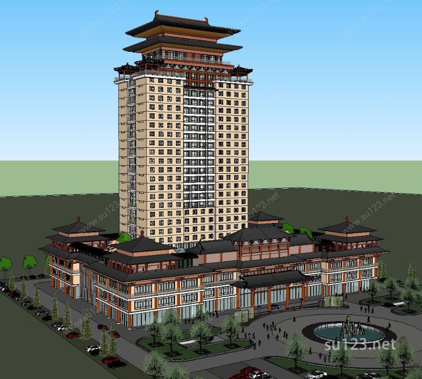 汉唐风格酒店2SU模型