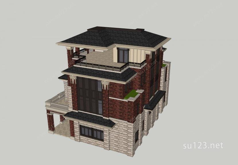 三层欧式别墅lmSU模型下载草图大师sketchup模型