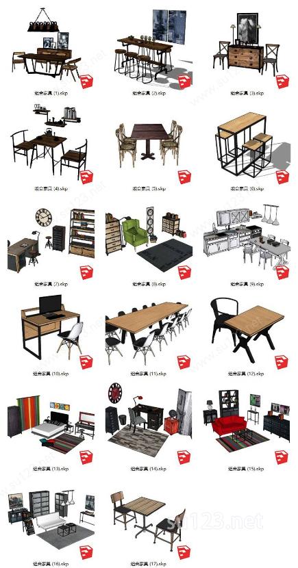 （Loft工业风）家具组合 17个SU模型