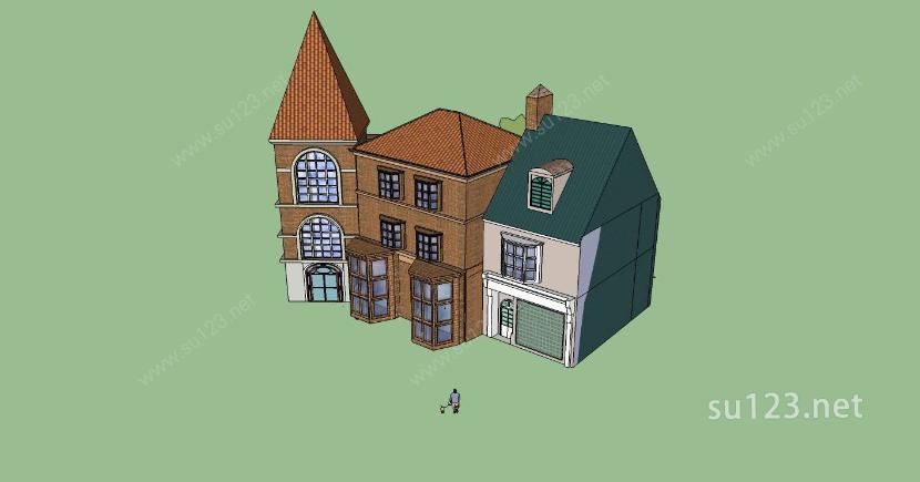 英式多层住宅楼SU模型下载草图大师sketchup模型