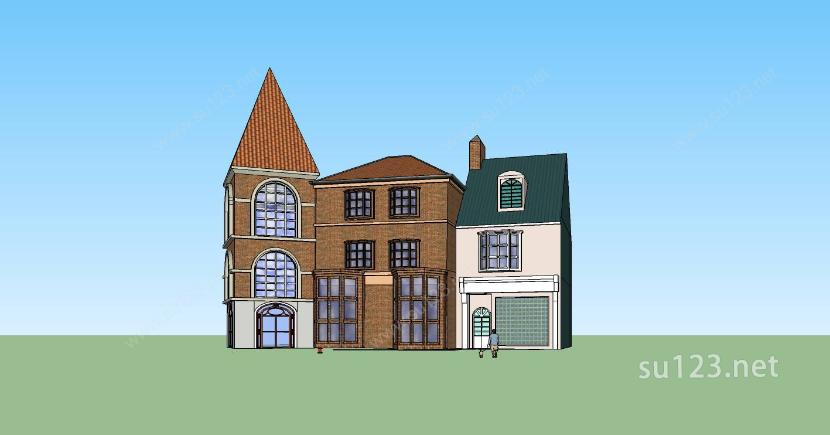 英式多层住宅楼SU模型下载草图大师sketchup模型