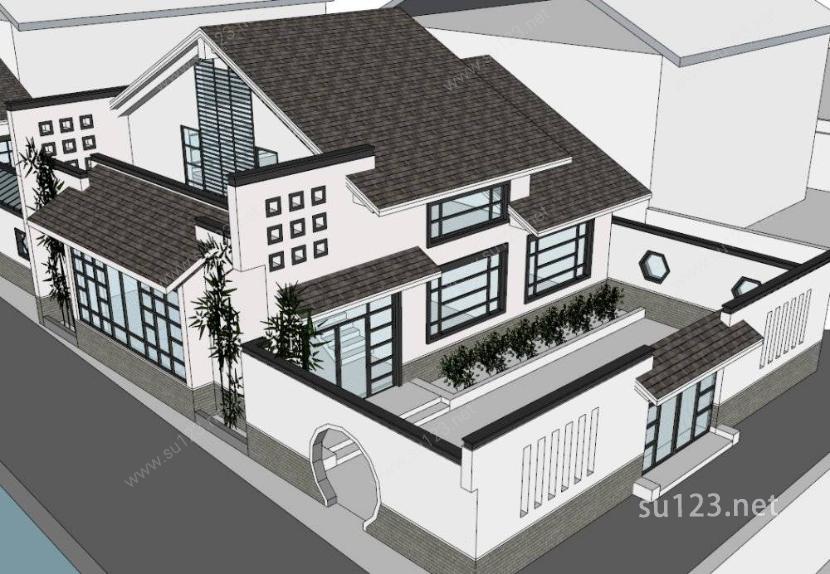 住宅_新中式主义别墅，中国新古典SU模型下载草图大师sketchup模型
