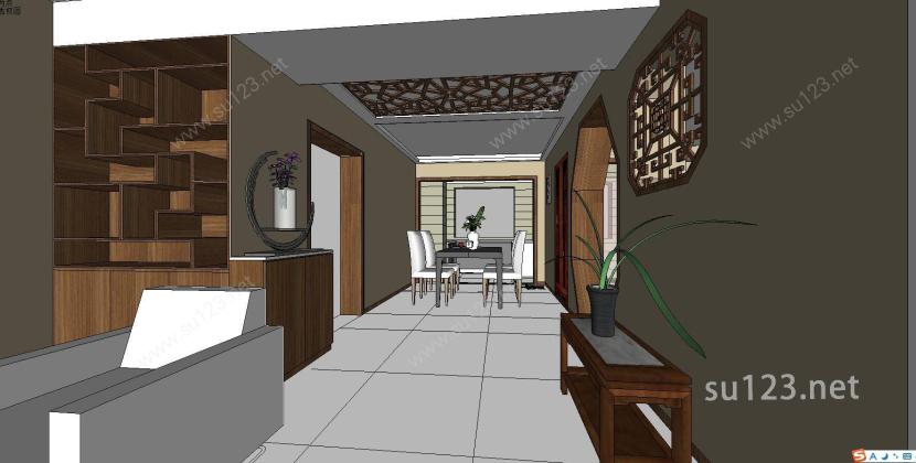 中式家装室内设计SketchUp模型SU模型下载草图大师sketchup模型
