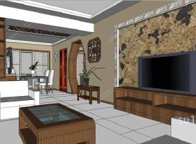 中式家装室内设计SketchUp模型SU模型