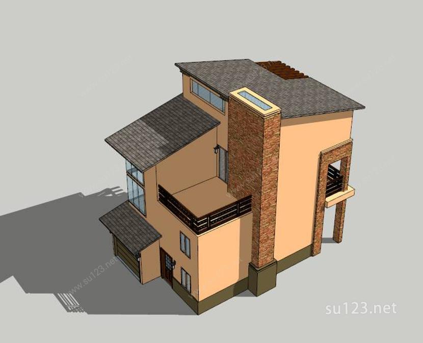 农村自建三层别墅SketchUp模型SU模型