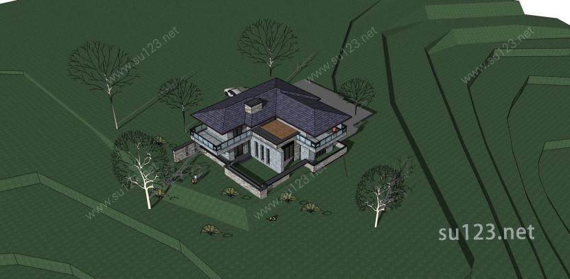 草原风格 新 现代 中式 独栋 别墅 12192SU模型下载草图大师sketchup模型