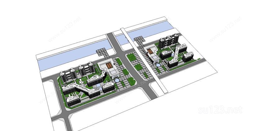 某办公、居住综合区规划方案SU模型下载草图大师sketchup模型