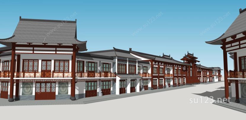 仿古商业建筑二层模型古镇商业建筑SU模型下载草图大师sketchup模型