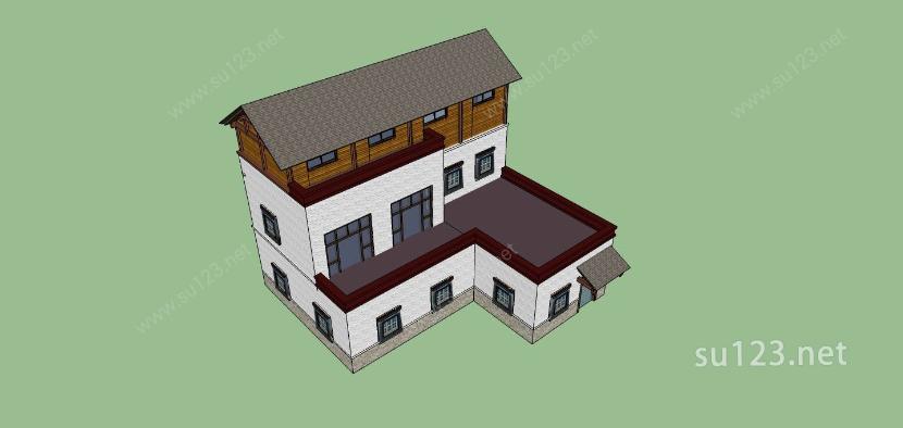 中式多层住宅SU模型下载草图大师sketchup模型