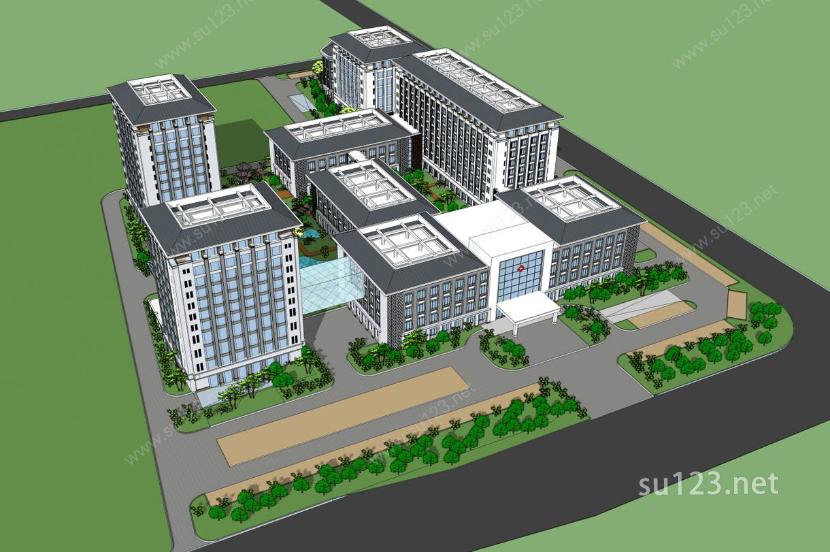 某新中式医院SU模型