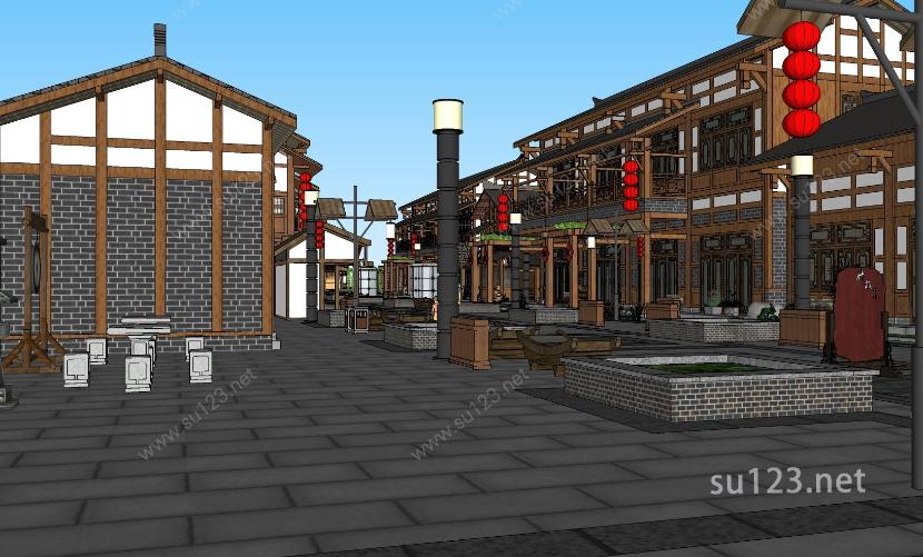 古建商业街3SU模型下载草图大师sketchup模型