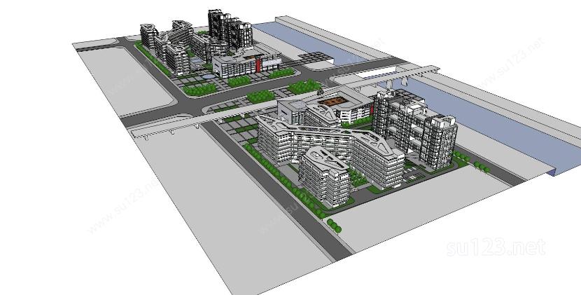 某办公、居住综合区规划方案SU模型下载草图大师sketchup模型