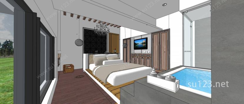 一个度假旅馆的室内设计SU模型下载草图大师sketchup模型
