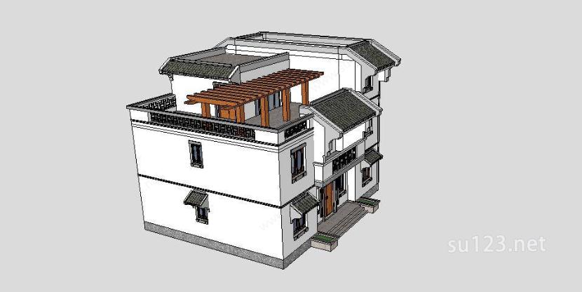 中式小别墅设计SU模型