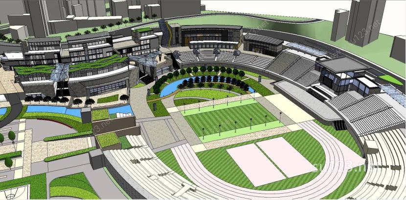 体育场改造为商业内街项目SketchUp模型SU模型