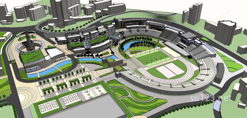体育场改造为商业内街项目SketchUp模型SU模型下载草图大师sketchup模型