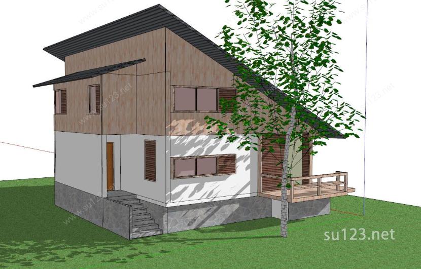 精品木质别墅SketchUp模型SU模型