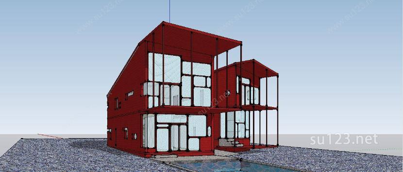 红色别墅SU模型