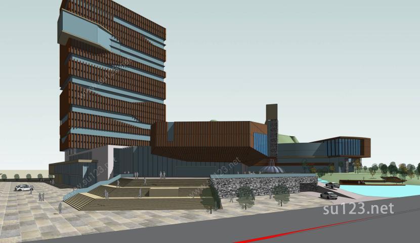 现代风格商业综合体办公楼建筑sketchup模型SU模型