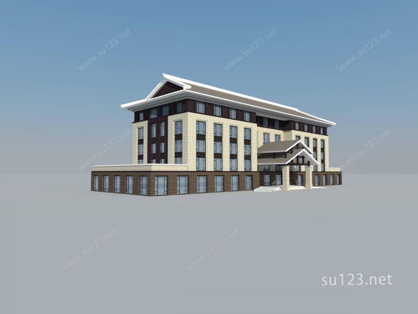 酒店建筑-新中式酒店建筑SU模型